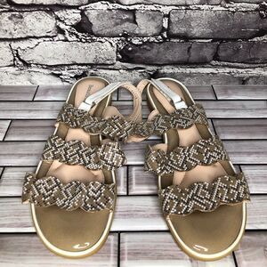 Beautifeel Taupe Patent Leather White Dotted Strap Sandals Women Sz 41EU/10.5US